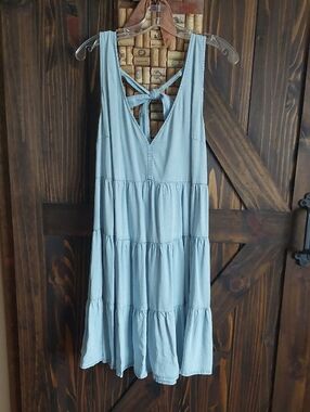 Light Wash Tiered Tie-Back Sundress